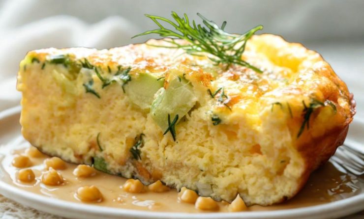 fetta di farifrittata di zucchine sopra una crema di ceci