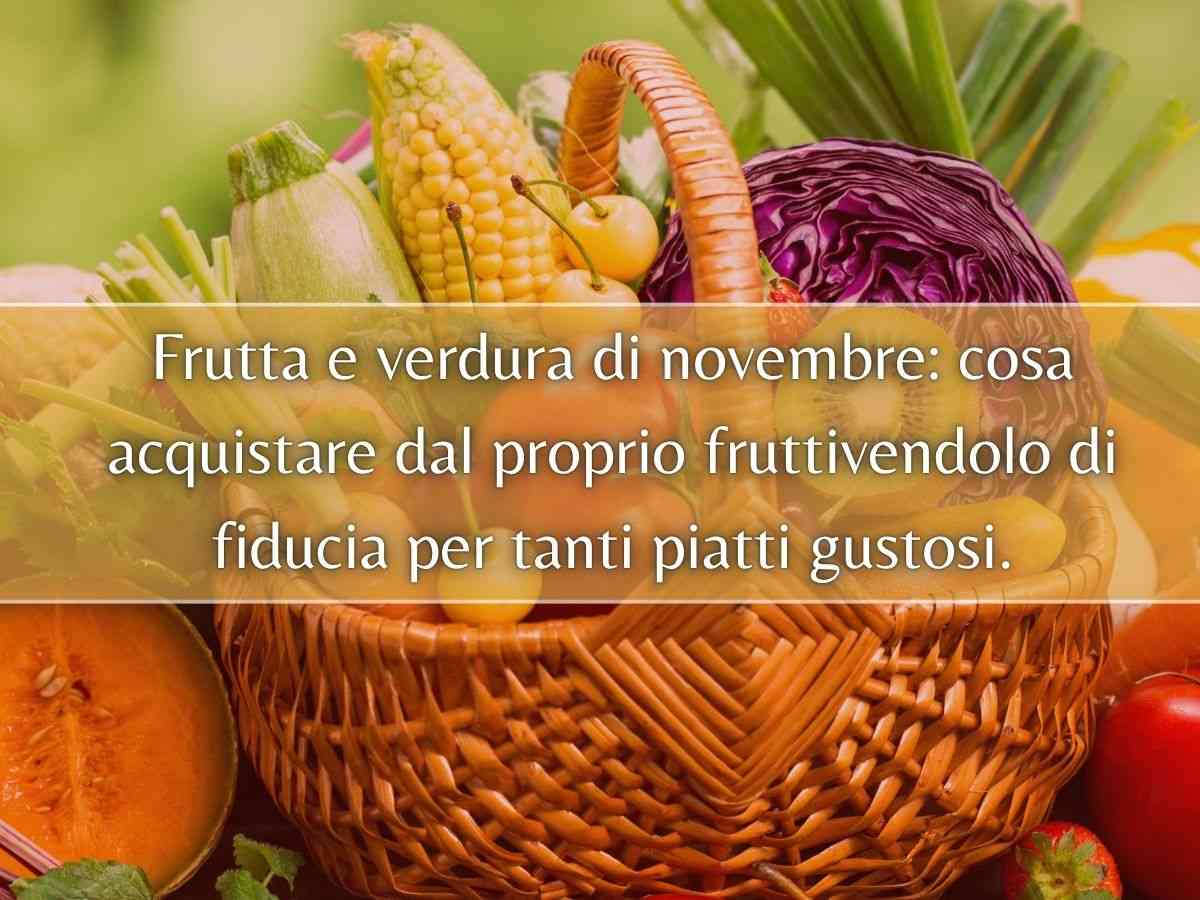cesto con frutta, verdura e scritta