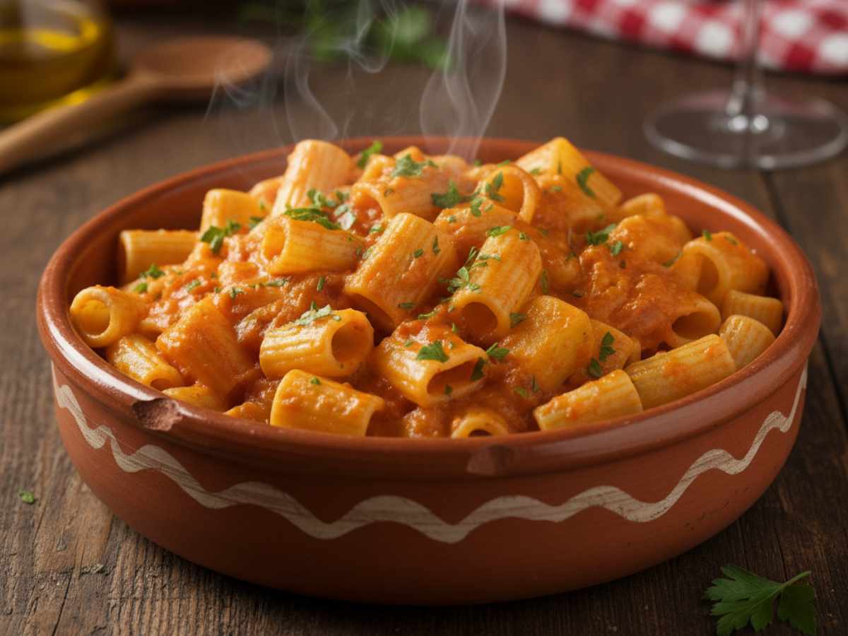 una ciotola grande contenente pasta e patate