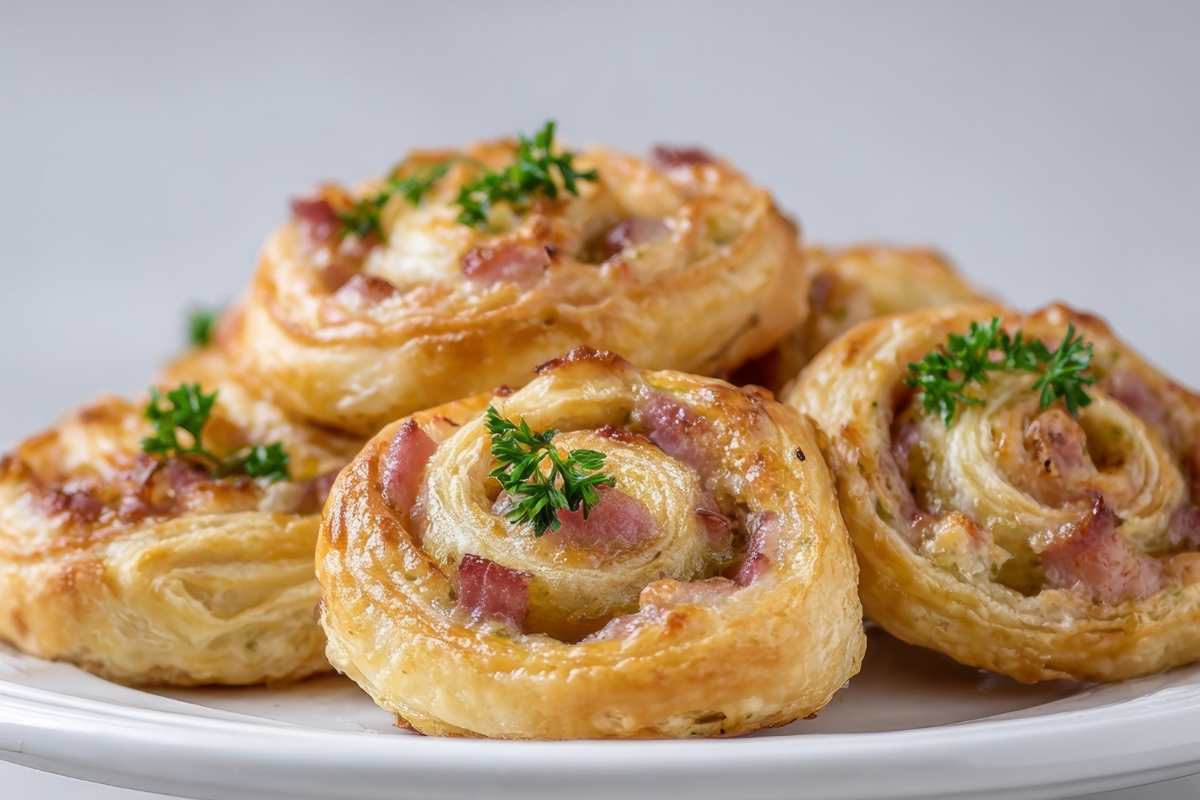 rosette di pasta sfoglia e prosciutto