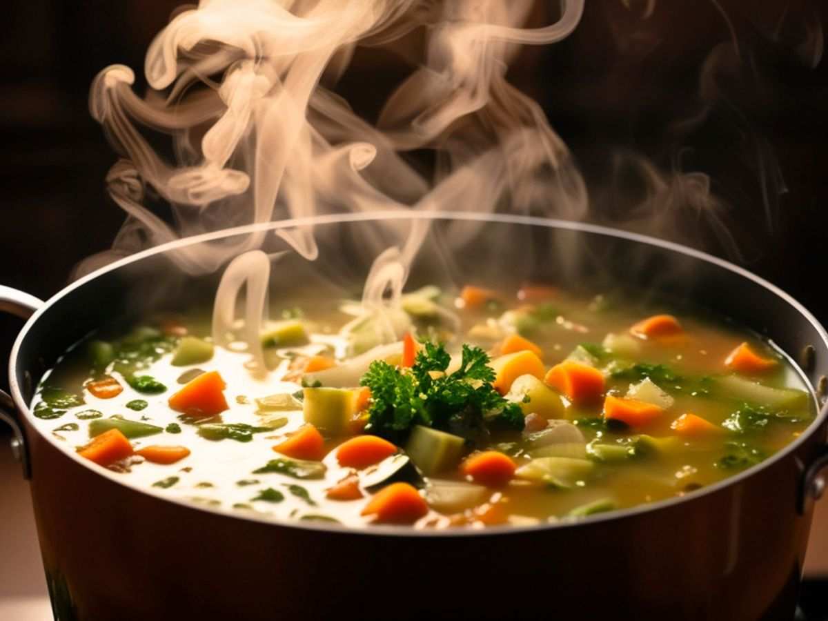 pentola con brodo di verdure