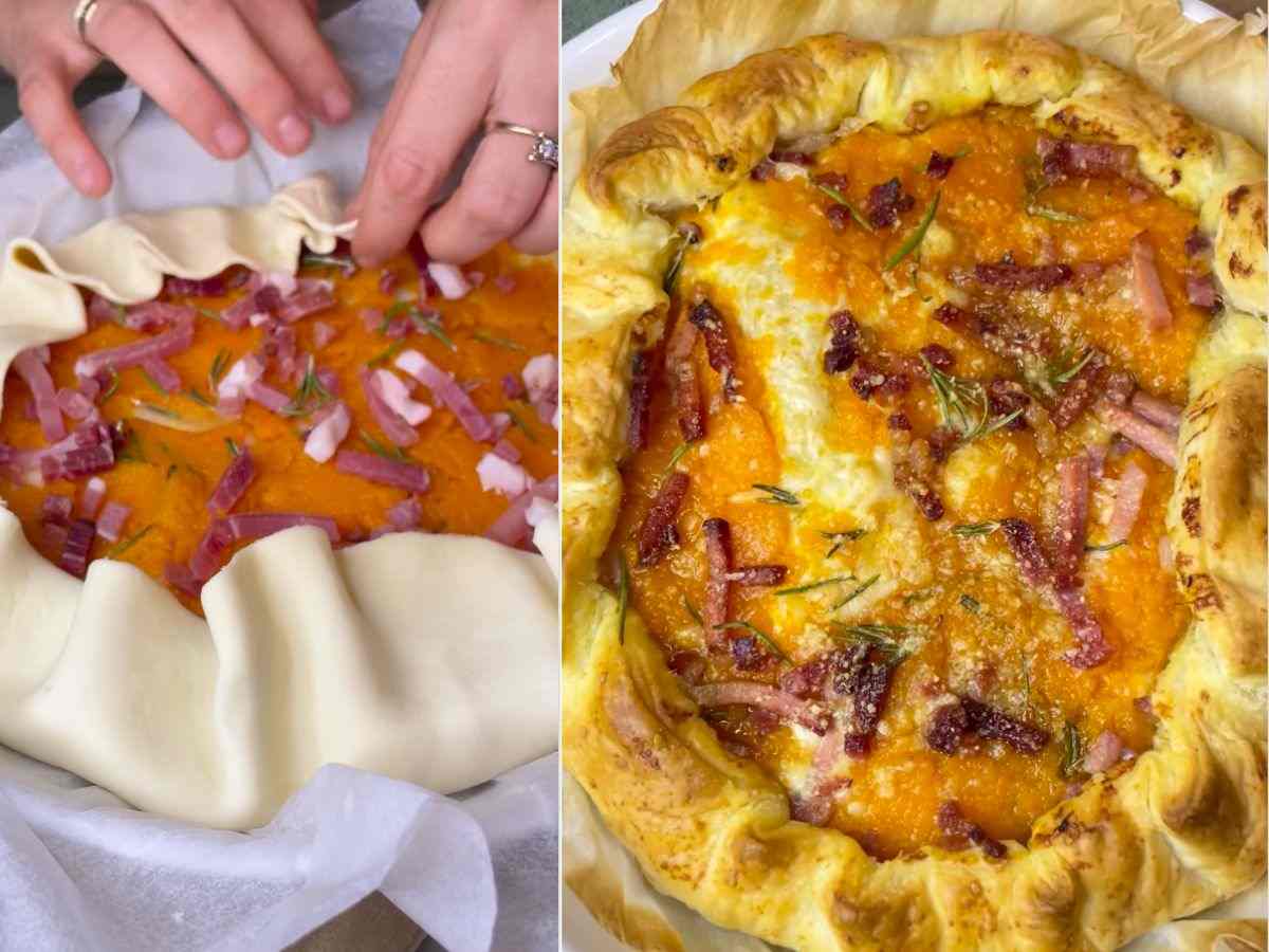 torta salata di sfoglia con zucca e speck